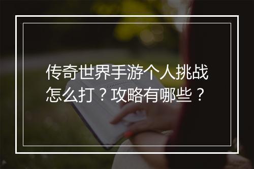 传奇世界手游个人挑战怎么打？攻略有哪些？