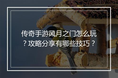 传奇手游风月之门怎么玩？攻略分享有哪些技巧？