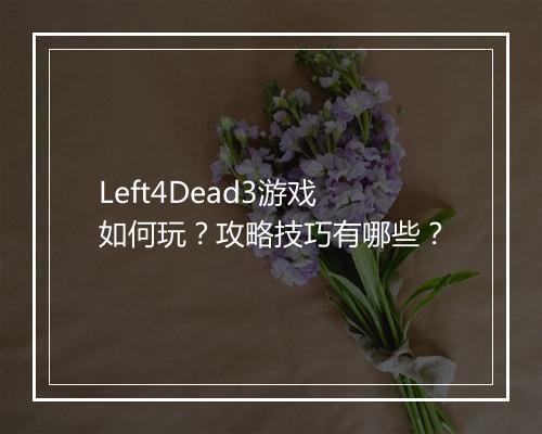 Left4Dead3游戏如何玩？攻略技巧有哪些？