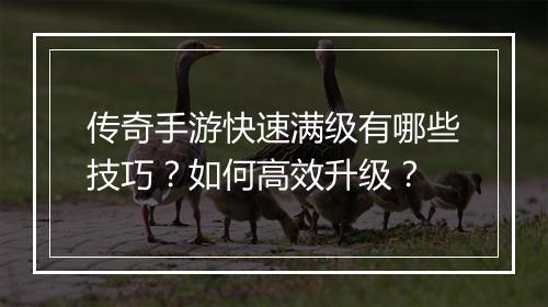 传奇手游快速满级有哪些技巧？如何高效升级？