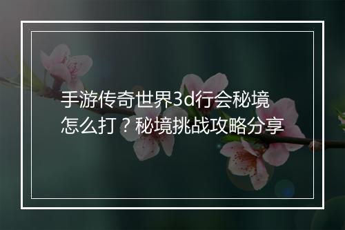 手游传奇世界3d行会秘境怎么打？秘境挑战攻略分享