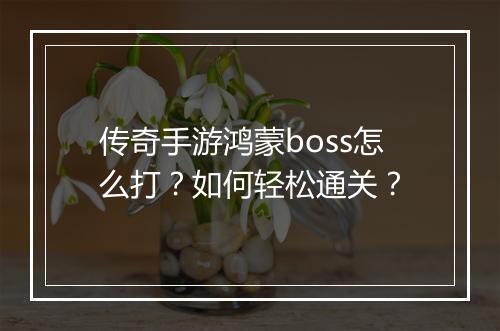 传奇手游鸿蒙boss怎么打？如何轻松通关？