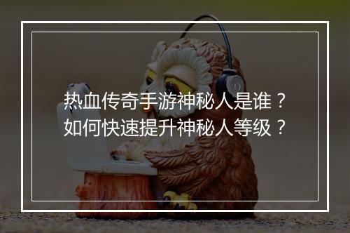 热血传奇手游神秘人是谁？如何快速提升神秘人等级？