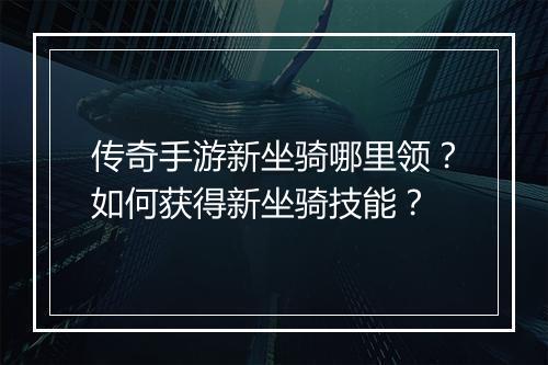 传奇手游新坐骑哪里领？如何获得新坐骑技能？