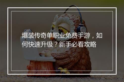 爆装传奇单职业免费手游，如何快速升级？新手必看攻略