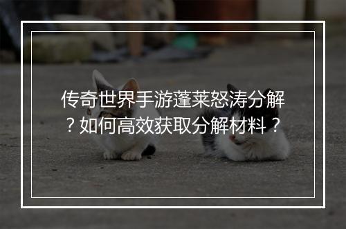 传奇世界手游蓬莱怒涛分解？如何高效获取分解材料？