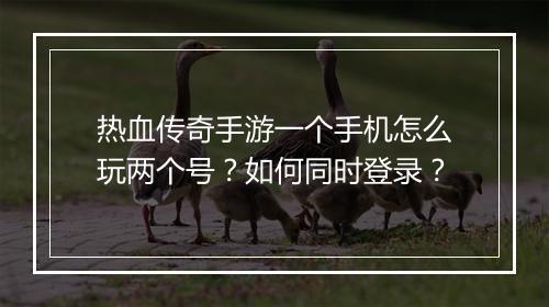 热血传奇手游一个手机怎么玩两个号？如何同时登录？
