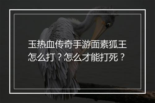 玉热血传奇手游面素狐王怎么打？怎么才能打死？