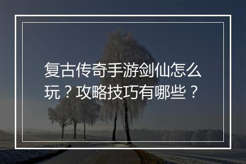 复古传奇手游剑仙怎么玩？攻略技巧有哪些？