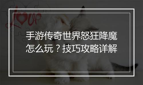 手游传奇世界怒狂降魔怎么玩？技巧攻略详解