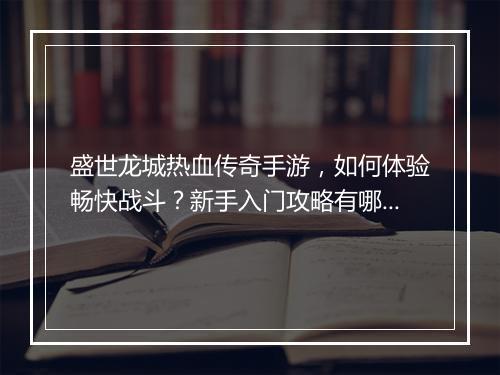 盛世龙城热血传奇手游，如何体验畅快战斗？新手入门攻略有哪些？