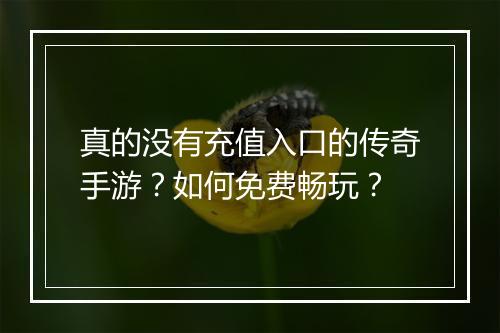 真的没有充值入口的传奇手游？如何免费畅玩？