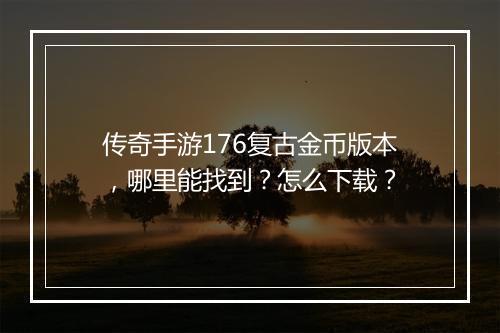 传奇手游176复古金币版本，哪里能找到？怎么下载？