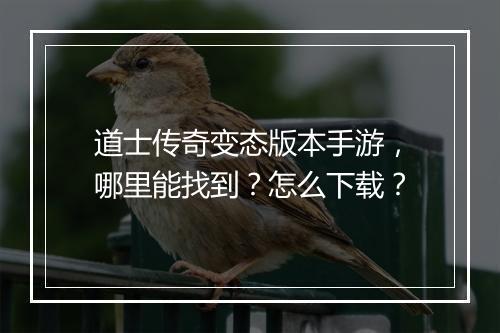 道士传奇变态版本手游，哪里能找到？怎么下载？