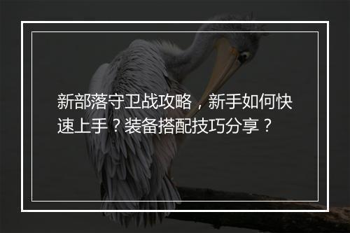 新部落守卫战攻略，新手如何快速上手？装备搭配技巧分享？