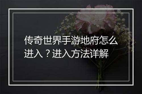 传奇世界手游地府怎么进入？进入方法详解