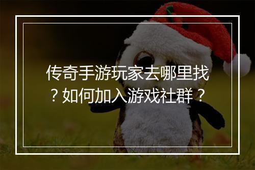 传奇手游玩家去哪里找？如何加入游戏社群？