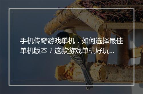 手机传奇游戏单机，如何选择最佳单机版本？这款游戏单机好玩吗？