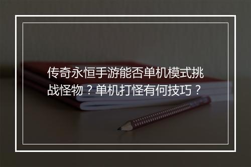 传奇永恒手游能否单机模式挑战怪物？单机打怪有何技巧？