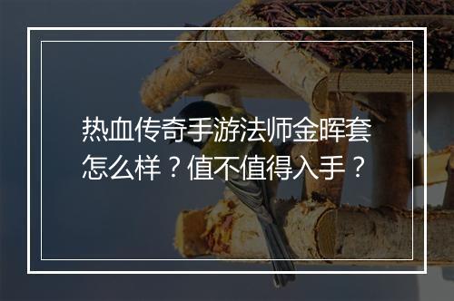 热血传奇手游法师金晖套怎么样？值不值得入手？