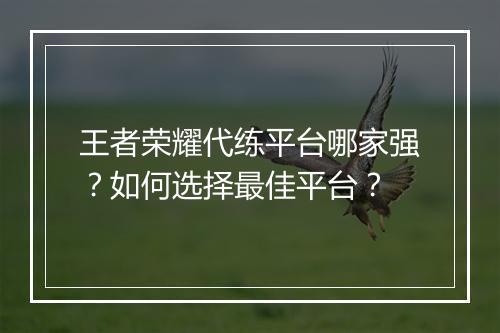 王者荣耀代练平台哪家强？如何选择最佳平台？