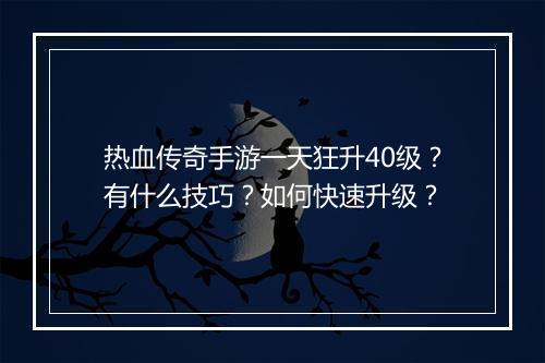 热血传奇手游一天狂升40级？有什么技巧？如何快速升级？