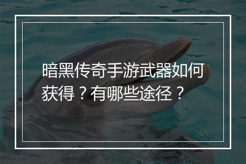 暗黑传奇手游武器如何获得？有哪些途径？