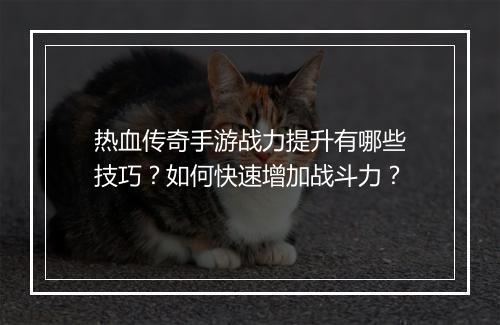 热血传奇手游战力提升有哪些技巧？如何快速增加战斗力？