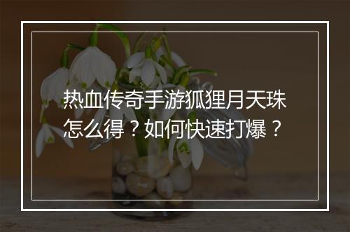 热血传奇手游狐狸月天珠怎么得？如何快速打爆？