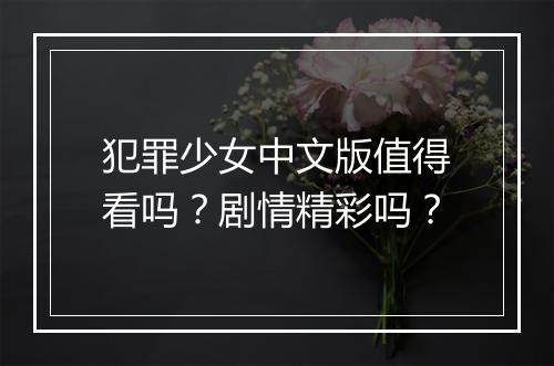 犯罪少女中文版值得看吗？剧情精彩吗？