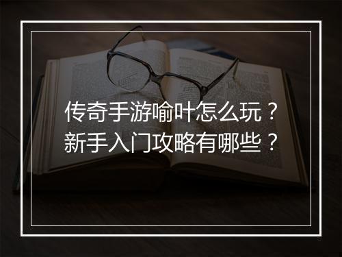 传奇手游喻叶怎么玩？新手入门攻略有哪些？