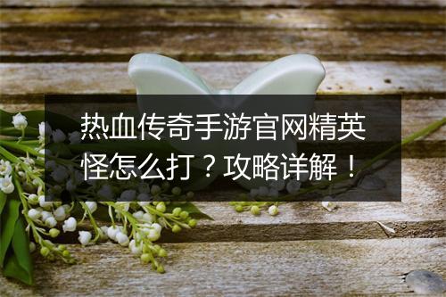热血传奇手游官网精英怪怎么打？攻略详解！