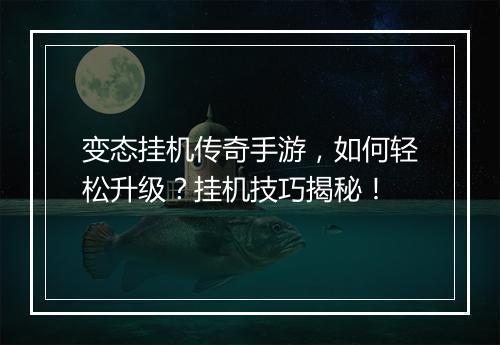 变态挂机传奇手游，如何轻松升级？挂机技巧揭秘！