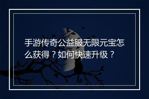 手游传奇公益服无限元宝怎么获得？如何快速升级？