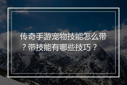 传奇手游宠物技能怎么带？带技能有哪些技巧？