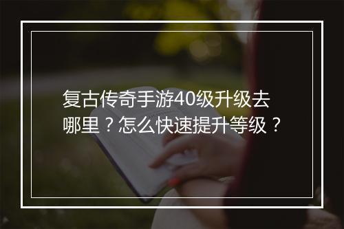 复古传奇手游40级升级去哪里？怎么快速提升等级？