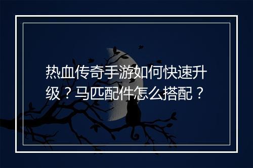 热血传奇手游如何快速升级？马匹配件怎么搭配？