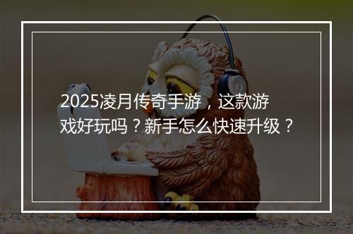 2025凌月传奇手游，这款游戏好玩吗？新手怎么快速升级？