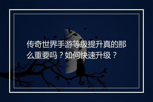 传奇世界手游等级提升真的那么重要吗？如何快速升级？