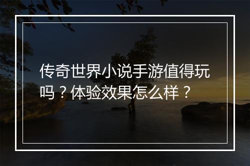 传奇世界小说手游值得玩吗？体验效果怎么样？