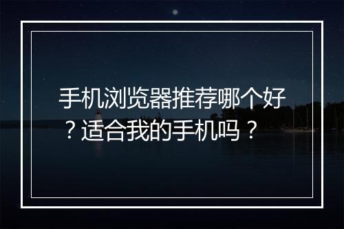 手机浏览器推荐哪个好？适合我的手机吗？