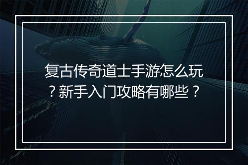 复古传奇道士手游怎么玩？新手入门攻略有哪些？