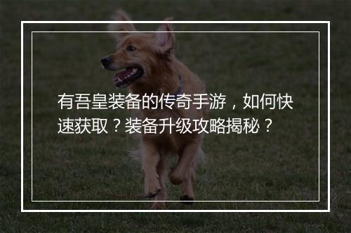 有吾皇装备的传奇手游，如何快速获取？装备升级攻略揭秘？