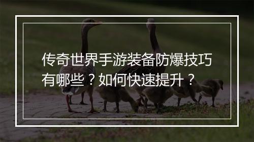 传奇世界手游装备防爆技巧有哪些？如何快速提升？