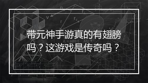 带元神手游真的有翅膀吗？这游戏是传奇吗？
