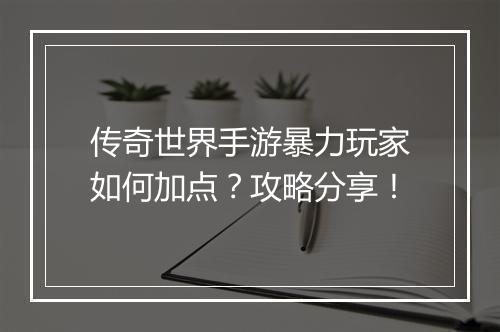 传奇世界手游暴力玩家如何加点？攻略分享！