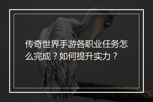 传奇世界手游各职业任务怎么完成？如何提升实力？