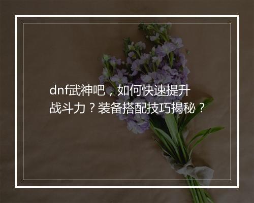 dnf武神吧，如何快速提升战斗力？装备搭配技巧揭秘？