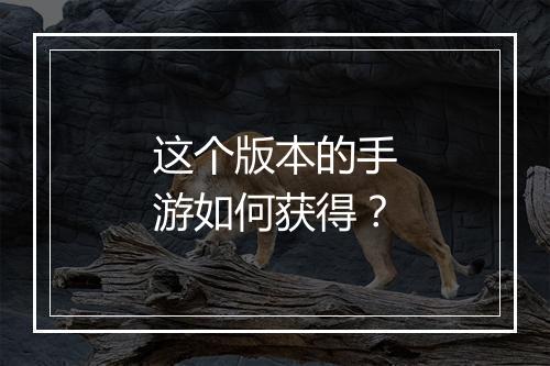 这个版本的手游如何获得？