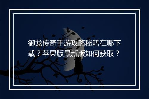 御龙传奇手游攻略秘籍在哪下载？苹果版最新版如何获取？